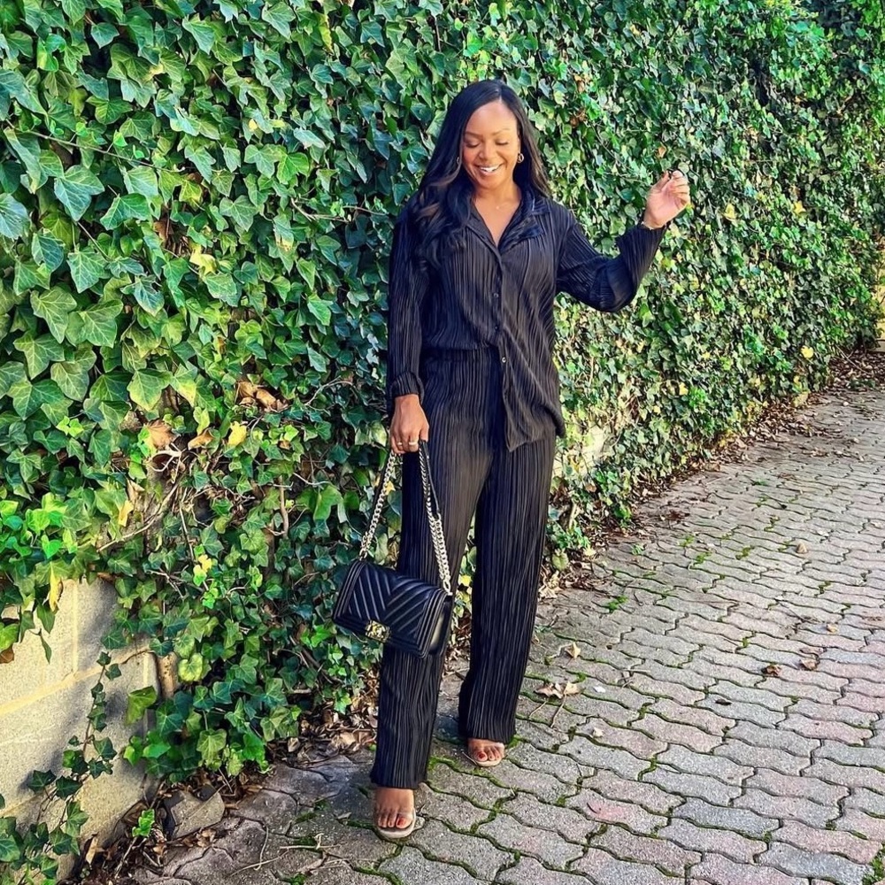 Black Plisse Pant Set